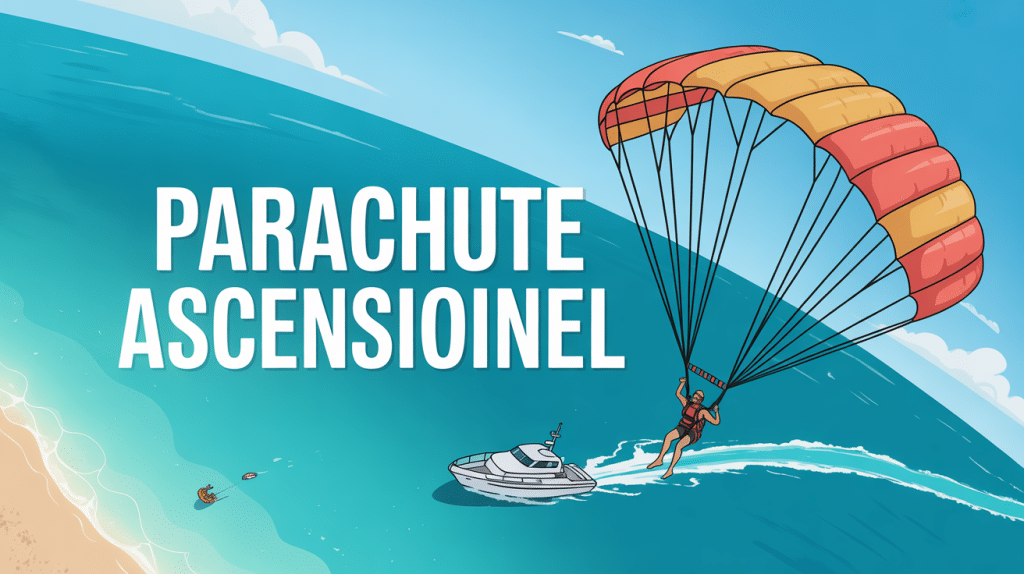 Personne en parachute ascensionnel sur mer turquoise