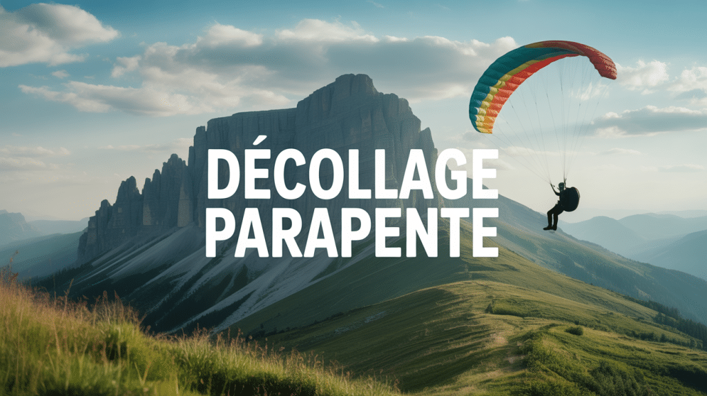 Parapente décollage depuis montagne herbeuse