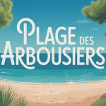 Vue panoramique de la plage des Arbousiers avec sable, pins et eau turquoise