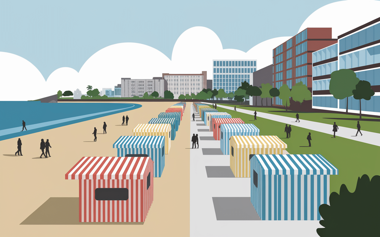 Promenade galets cabanes plage du Havre