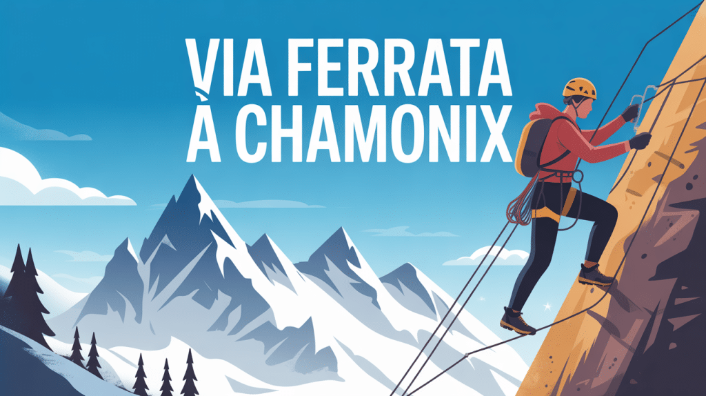 Personne sur via ferrata Chamonix, montagnes en arrière-plan