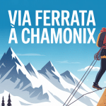 Personne sur via ferrata Chamonix, montagnes en arrière-plan