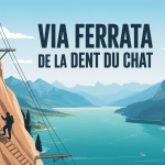 Falaise et panorama lac pour via ferrata de la dent du chat