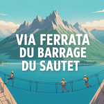 via ferrata du barrage du sautet vue lac et grimpeurs