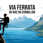 Via ferrata Roc du Cornillon vue grimpeur sur lac
