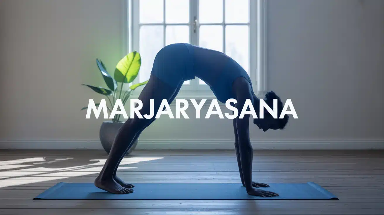 Posture du chat en yoga Marjaryasana sur tapis