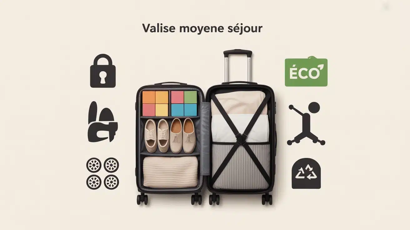 valise moyen sejour ouverte avec accessoires de voyage