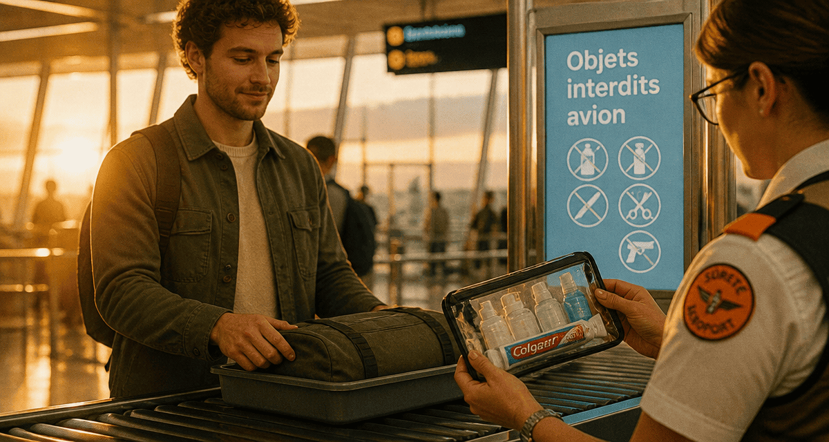 Objet interdit avion sur tapis contrôle sécurité