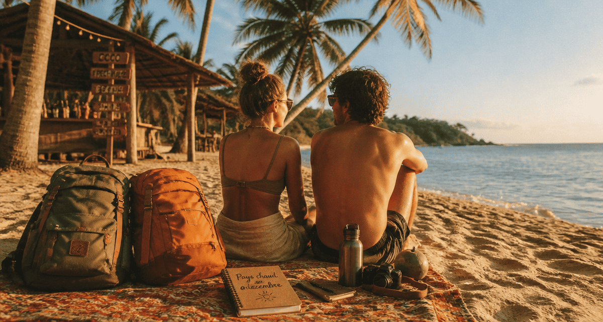 Voyageurs sur une plage ensoleillée