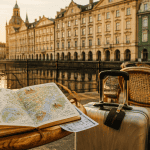Weekend en Europe terrasse café valises carnet de voyage