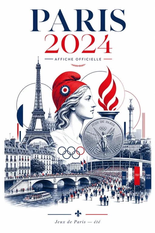 Affiche jo 2024 officielle de Paris 2024 en composition verticale détaillée
