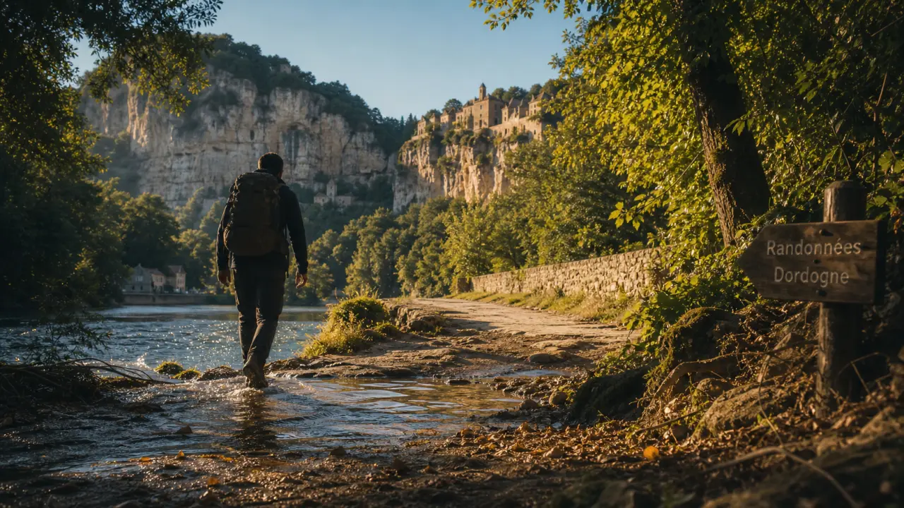 Les plus belles randonnées en dordogne : sentier le long de la rivière et village perché