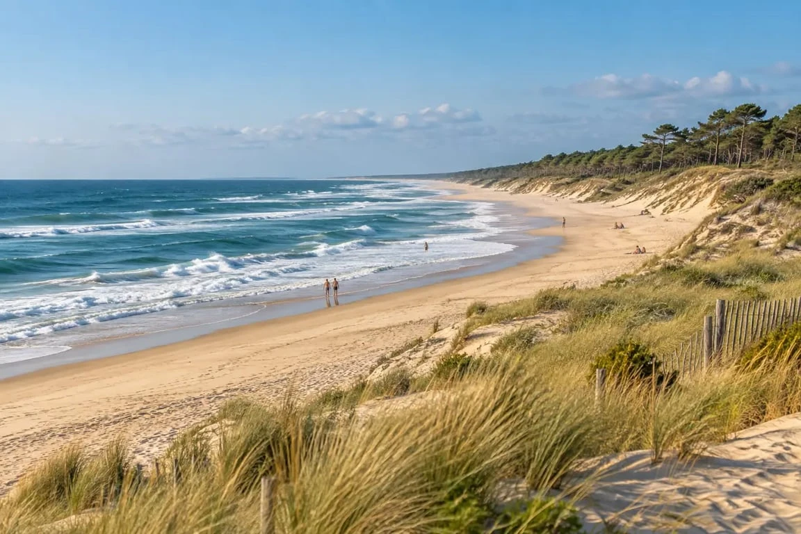 Carcans plage entre dunes, forêt de pins et océan Atlantique